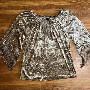 Melissa Paige M crushed velvet fringe top Whimsigoth witchy gold